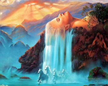 滝と馬 20 ファンタジー Oil Paintings